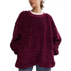 Free People Women's Purple Cable-Knit Crewneck Sweatshirt Size Medium